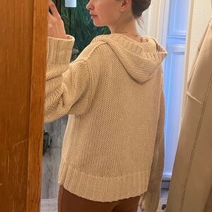 SOFT SURROUNDINGS Sweater Womens Medium Tan Hooded Chunky 100% Cotton Pullover